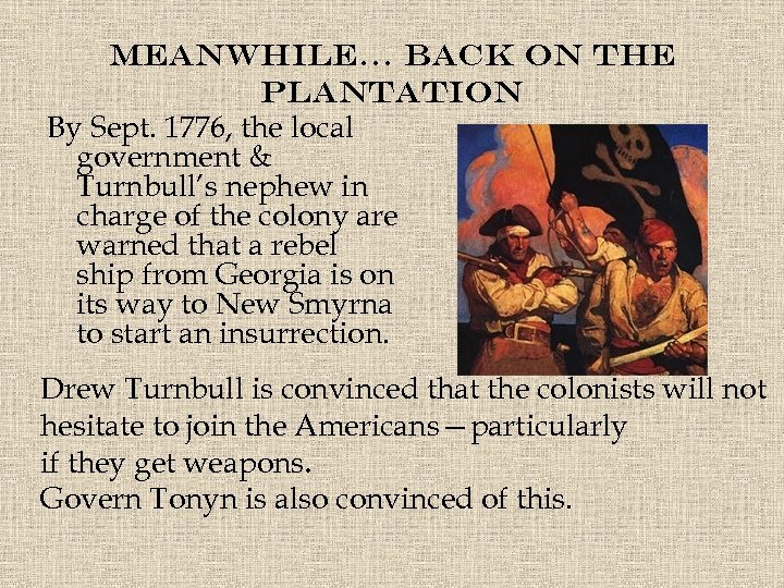 Meanwhile… back on the plantation By Sept. 1776, the local government & Turnbull’s nephew