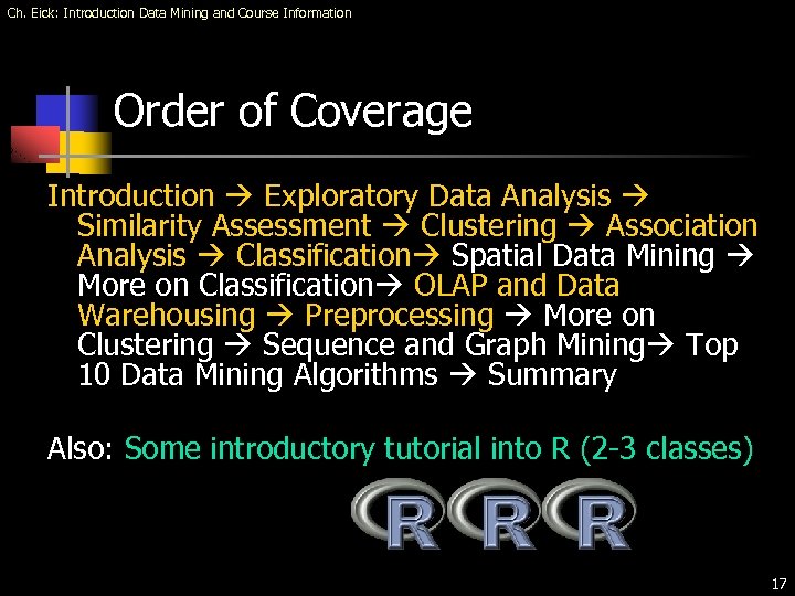 Ch. Eick: Introduction Data Mining and Course Information Order of Coverage Introduction Exploratory Data