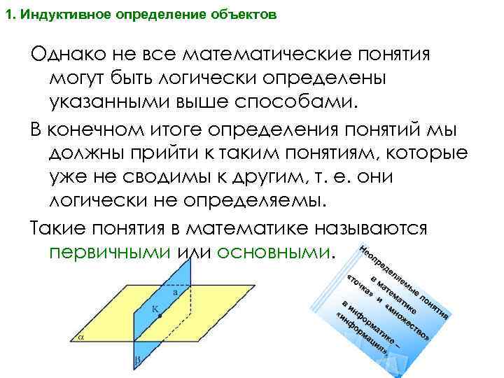 1. Индуктивное определение объектов Однако не все математические понятия могут быть логически определены указанными