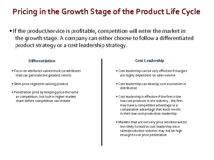 Pricing in the Growth Stage of the Product Life Cycle • If the product/service