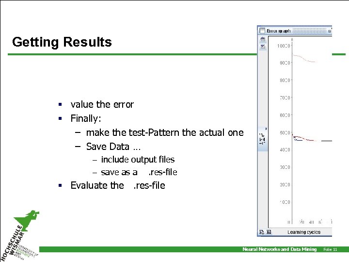 Getting Results § value the error § Finally: – make the test-Pattern the actual