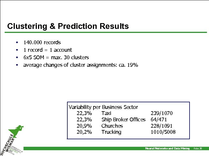 Clustering & Prediction Results § § 140. 000 records 1 record = 1 account