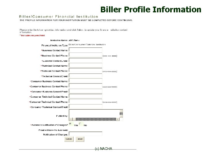 Biller Profile Information (c) NACHA 