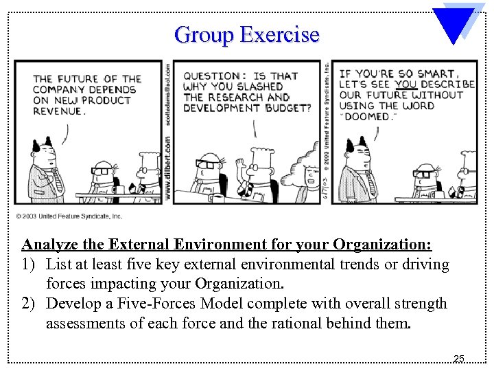 Group Exercise Analyze the External Environment for your Organization: 1) List at least five
