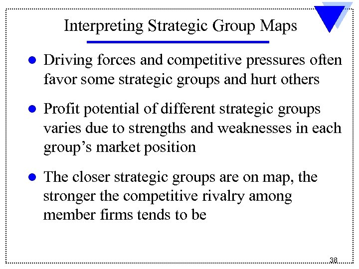 Interpreting Strategic Group Maps l Driving forces and competitive pressures often favor some strategic