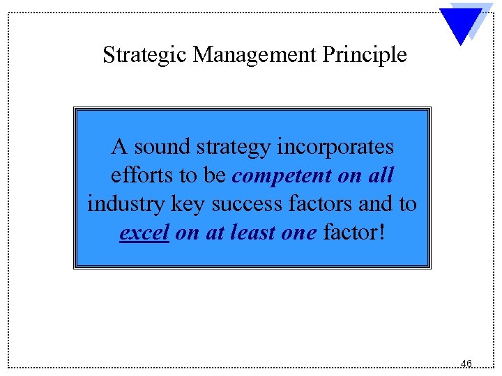 Strategic Management Principle A sound strategy incorporates efforts to be competent on all industry