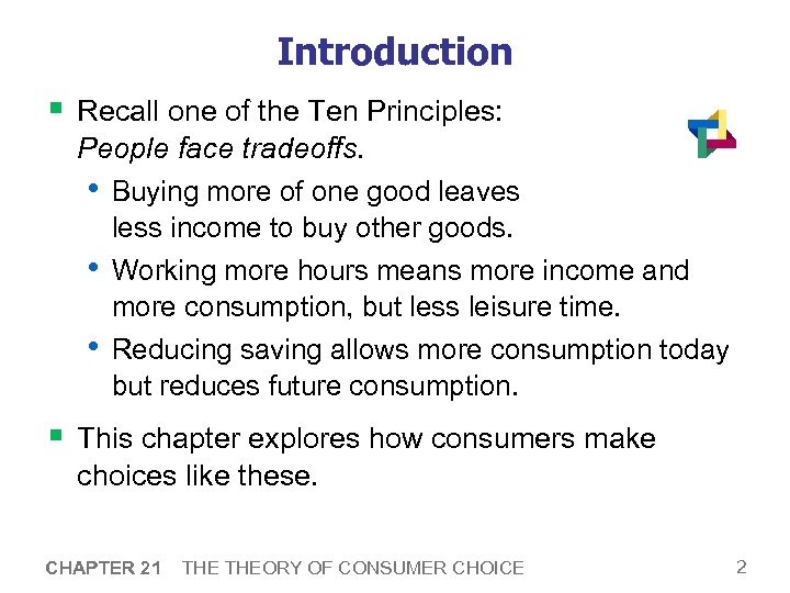 Introduction § Recall one of the Ten Principles: People face tradeoffs. • Buying more