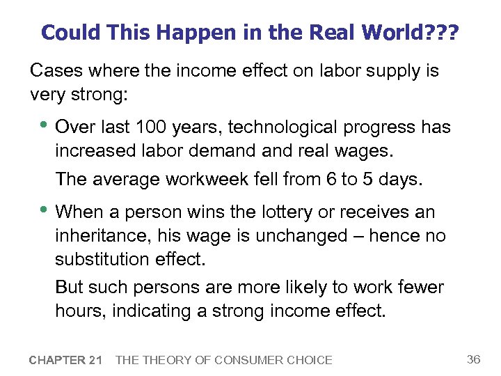 Could This Happen in the Real World? ? ? Cases where the income effect