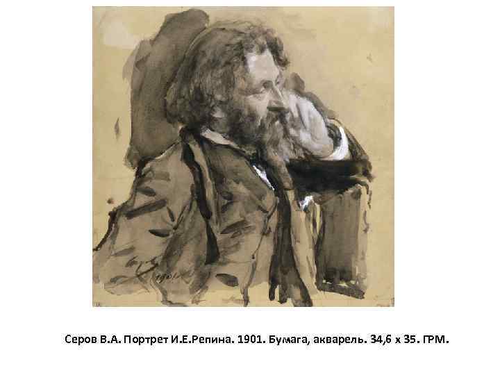 Серов В. А. Портрет И. Е. Репина. 1901. Бумага, акварель. 34, 6 х 35.