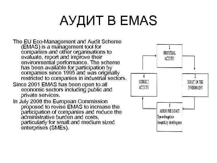 АУДИТ В EMAS The EU Eco-Management and Audit Scheme (EMAS) is a management tool
