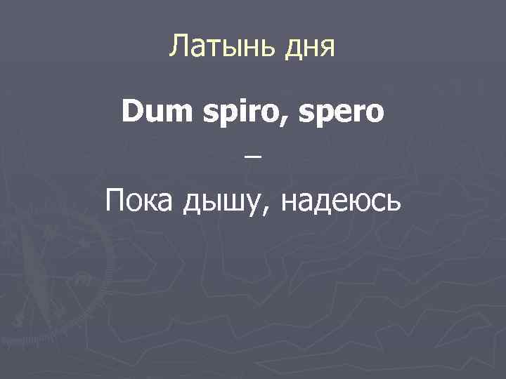 Латынь дня Dum spiro, spero – Пока дышу, надеюсь 