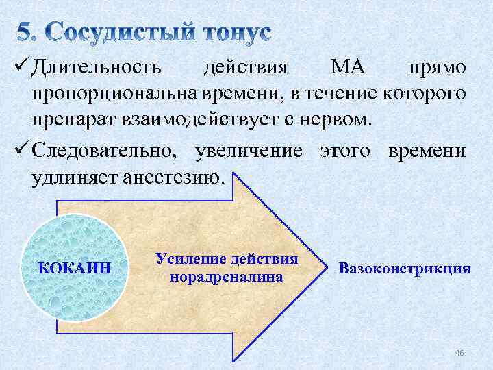 ü Длительность действия МА прямо пропорциональна времени, в течение которого препарат взаимодействует с нервом.