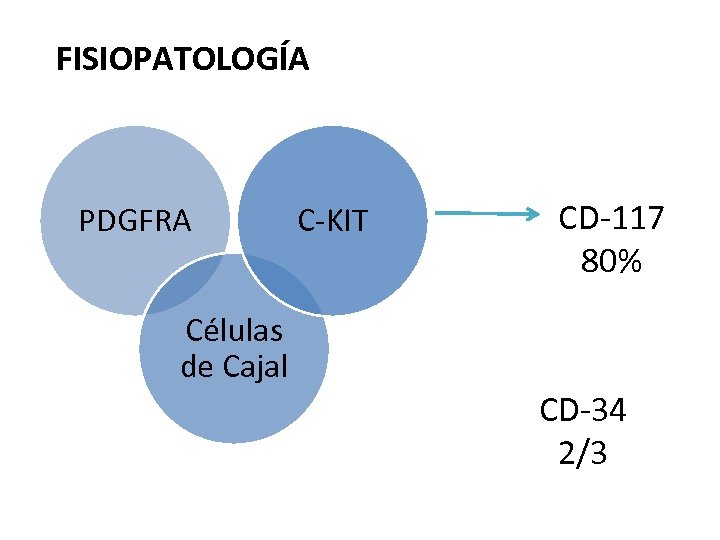 FISIOPATOLOGÍA PDGFRA C-KIT CD-117 80% Células de Cajal CD-34 2/3 