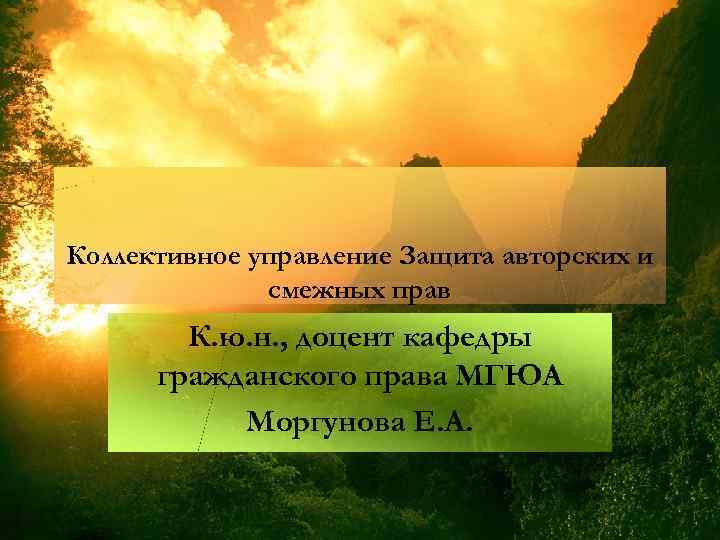 Коллективное управление Защита авторских и смежных прав К. ю. н. , доцент кафедры гражданского