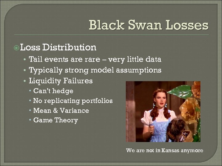 Black Swan Losses Loss Distribution • Tail events are rare – very little data