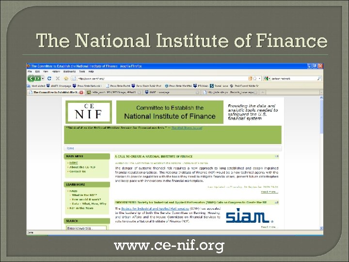 The National Institute of Finance www. ce-nif. org 