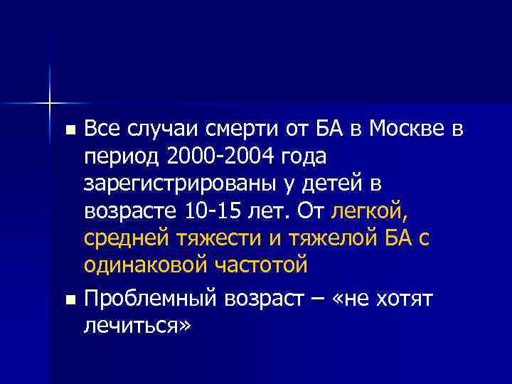 Все случаи смерти от БА в Москве в период 2000 -2004 года зарегистрированы у