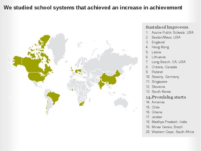 We studied school systems that achieved an increase in achievement Sustained improvers 1. 2.