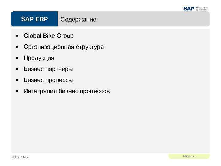 SAP ERP Содержание § Global Bike Group § Организационная структура § Продукция § Бизнес