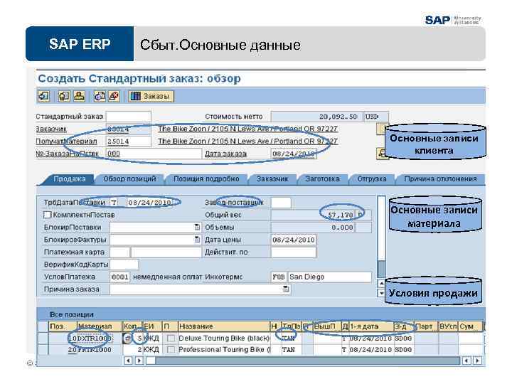 SAP ERP Сбыт. Основные данные Основные записи клиента Основные записи материала Условия продажи ©