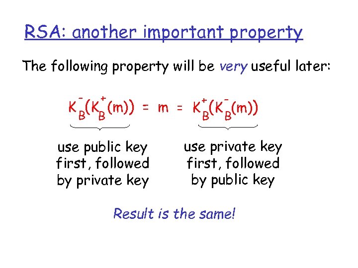 RSA: another important property The following property will be very useful later: - +