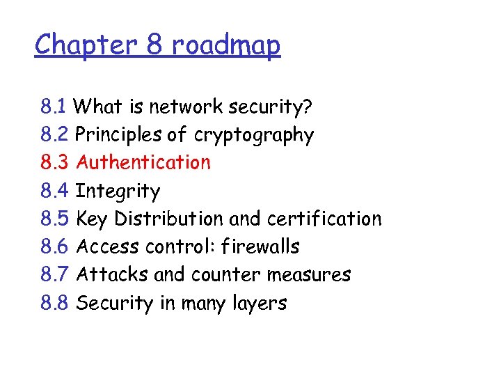 Chapter 8 roadmap 8. 1 What is network security? 8. 2 Principles of cryptography
