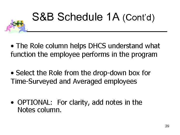 TCM Cost Report S&B Schedule 1 A (Cont’d) • The Role column helps DHCS