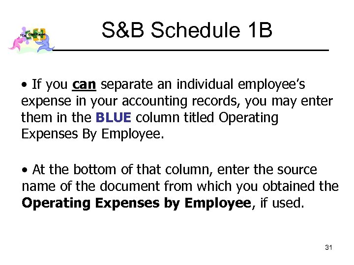 TCM Cost Report S&B Schedule 1 B • If you can separate an individual