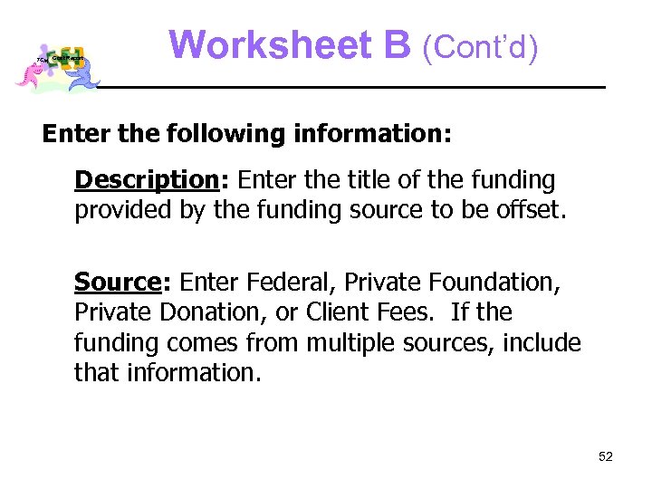 TCM Cost Report Worksheet B (Cont’d) Enter the following information: Description: Enter the title