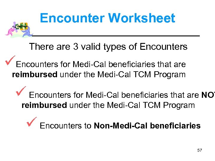 Encounter Worksheet TCM Cost Report There are 3 valid types of Encounters üEncounters for