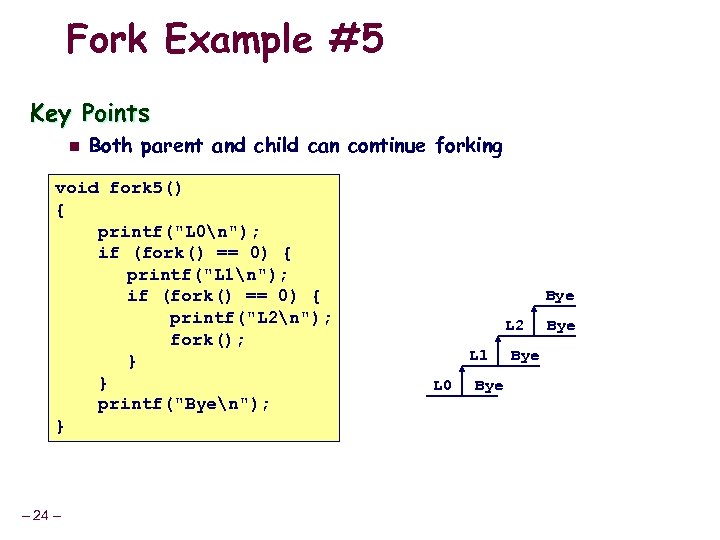 Fork Example #5 Key Points n Both parent and child can continue forking void