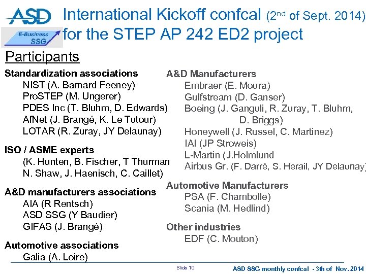 International Kickoff confcal (2 nd of Sept. 2014) for the STEP AP 242 ED