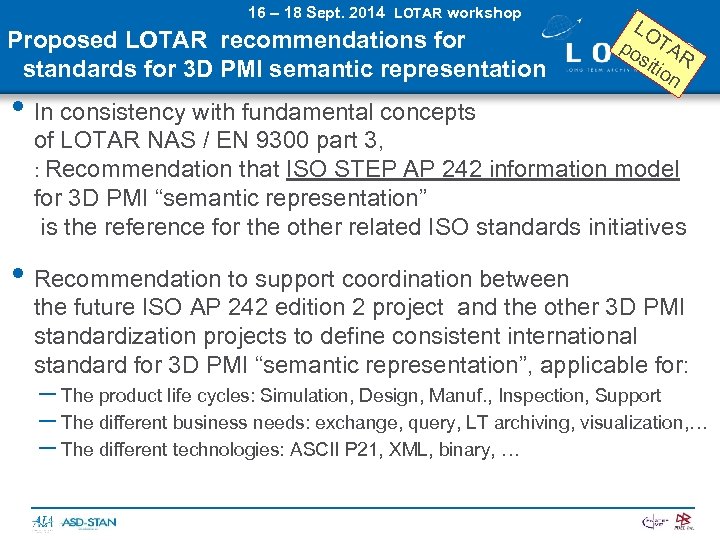 16 – 18 Sept. 2014 LOTAR workshop Proposed LOTAR recommendations for standards for 3