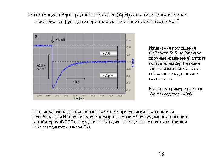 Эл потенциал Δφ и градиент протонов (Δр. Н) оказывают регуляторное действие на функции хлоропласта:
