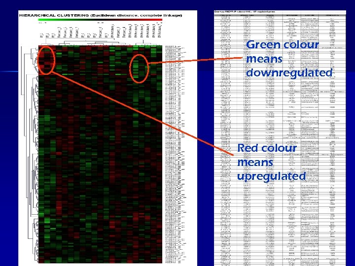 Green colour means downregulated Red colour means upregulated 