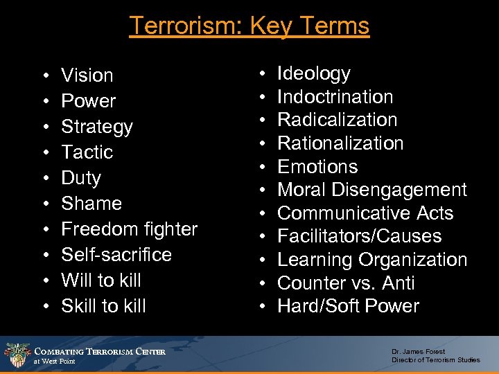 Terrorism: Key Terms • • • Vision Power Strategy Tactic Duty Shame Freedom fighter