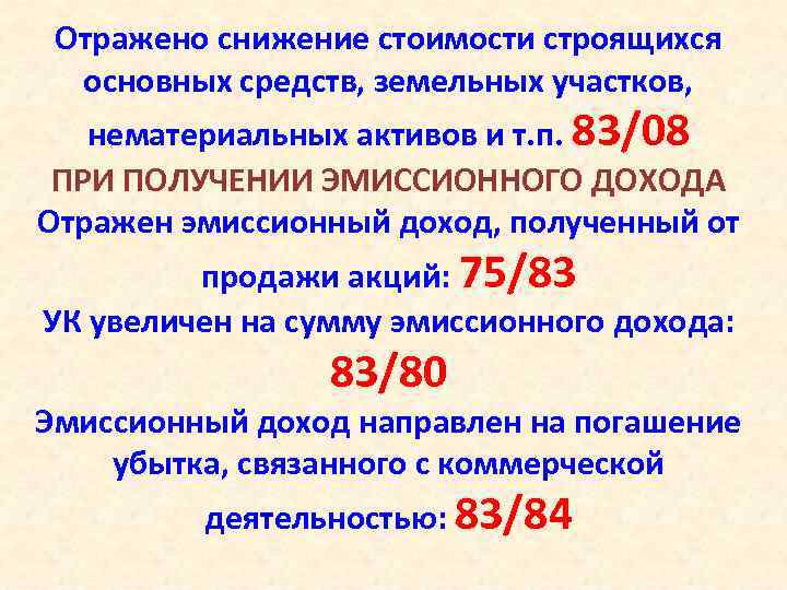 Отражено снижение стоимости строящихся основных средств, земельных участков, нематериальных активов и т. п. 83/08