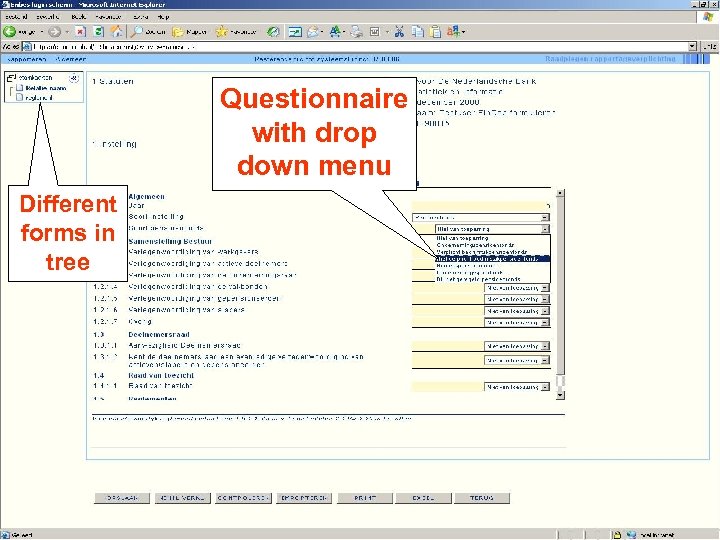 Questionnaire with drop down menu Different forms in tree 