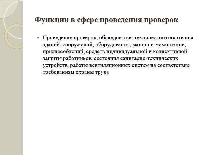 Функции в сфере проведения проверок Проведение проверок, обследования технического состояния зданий, сооружений, оборудования, машин