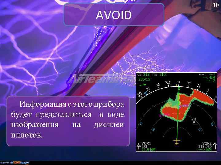AVOID Информация с этого прибора будет представляться в виде изображения на дисплеи пилотов. 10