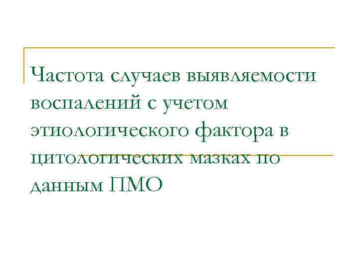 Частота случаев выявляемости воспалений с учетом этиологического фактора в цитологических мазках по данным ПМО