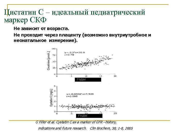 Цистатин С – идеальный педиатрический маркер СКФ Не зависит от возраста. Не проходит через