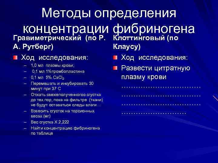 Методы определения содержания. Методы определения фибриногена. Метод Клауса фибриноген.