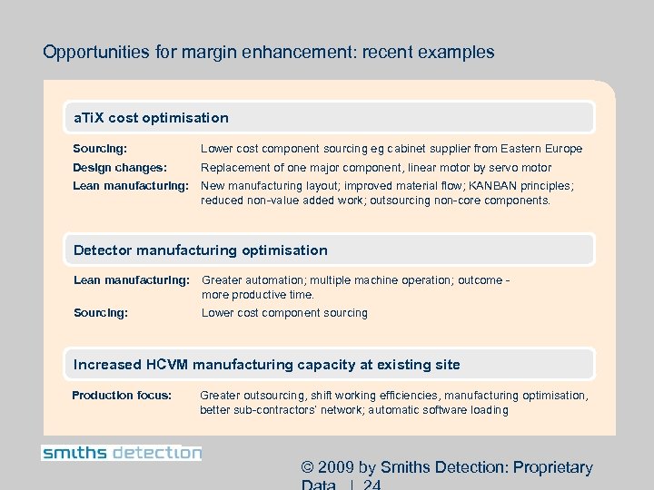 Opportunities for margin enhancement: recent examples a. Ti. X cost optimisation Sourcing: Lower cost