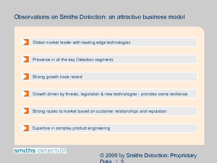 Observations on Smiths Detection: an attractive business model Global market leader with leading edge