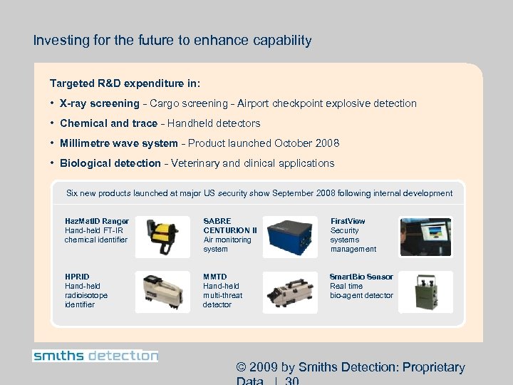 Investing for the future to enhance capability Targeted R&D expenditure in: • X-ray screening