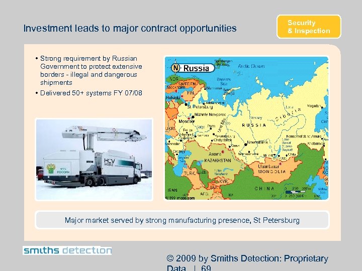 Investment leads to major contract opportunities Security & Inspection • Strong requirement by Russian