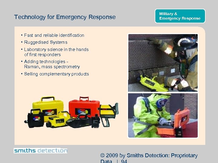 Technology for Emergency Response Military & Emergency Response • Fast and reliable identification •