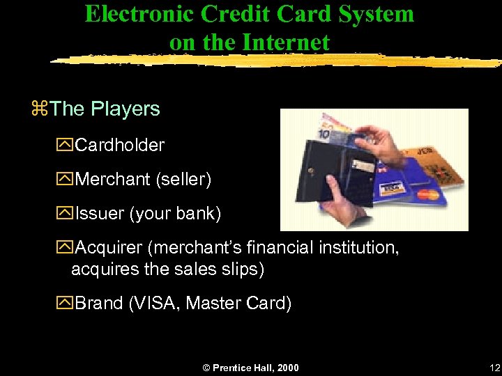Electronic Credit Card System on the Internet z. The Players y. Cardholder y. Merchant