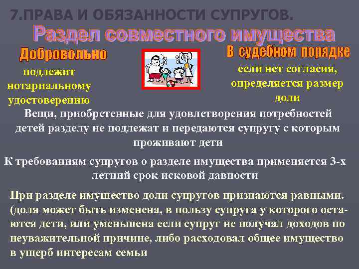7. ПРАВА И ОБЯЗАННОСТИ СУПРУГОВ. если нет согласия, подлежит определяется размер нотариальному доли удостоверению